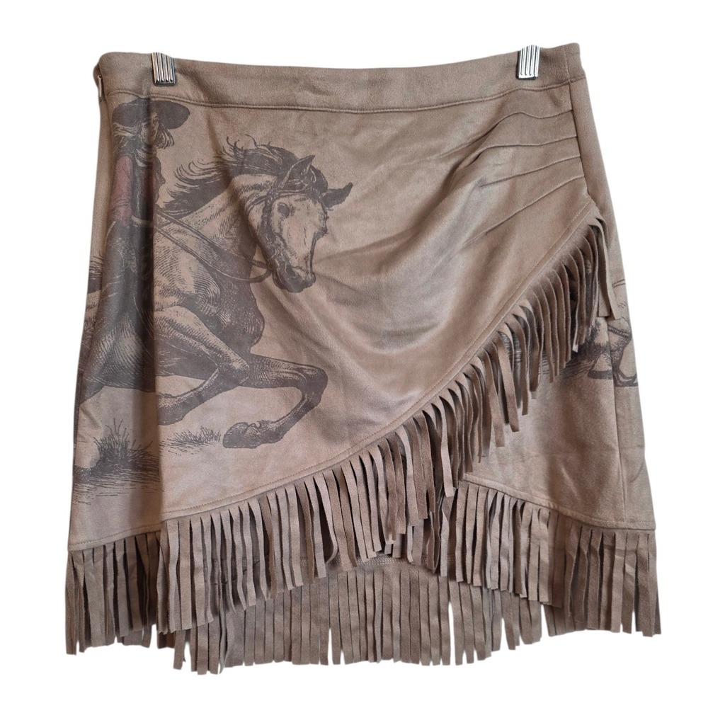 Lucky & Blessed Large Faux Suede Fringe Tassel Cowgirl Short Skirt Western New - Picture 11 of 14